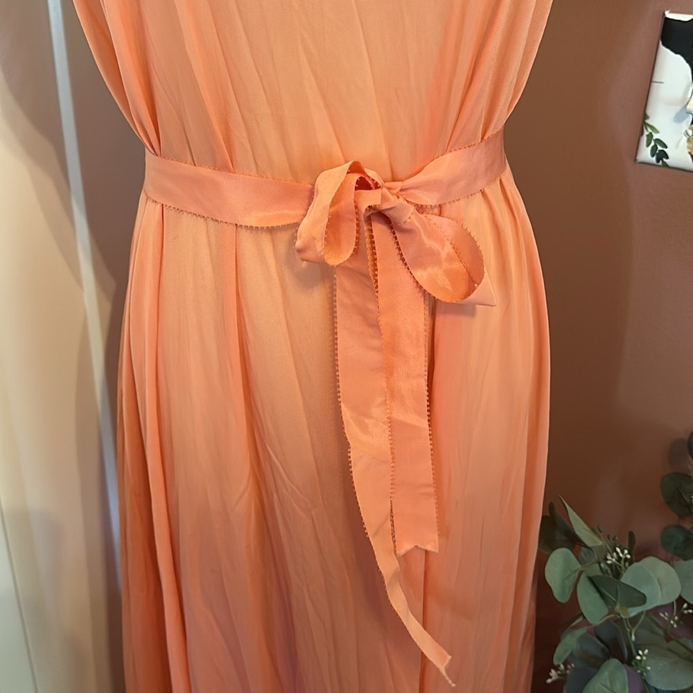 Vtg Vanity Fair coral pleats waist tie S Off-Shoulder flutter sleeve nightgown - Picture 3 of 16